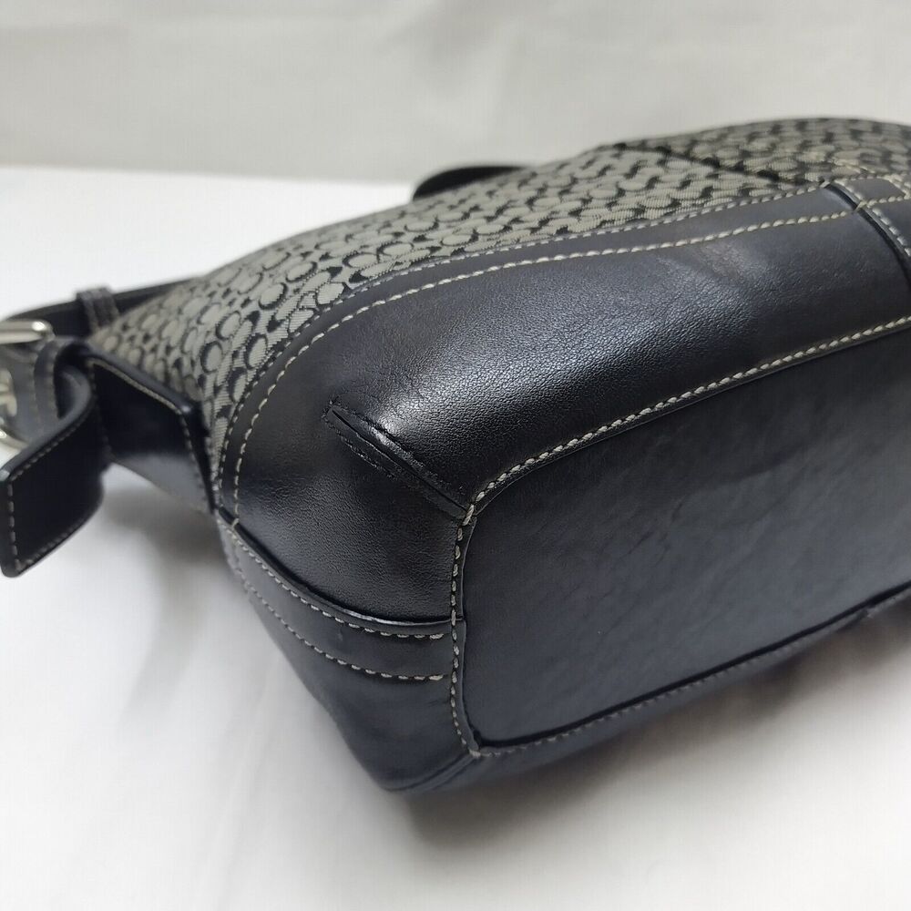 Coach Signature Mini C Black Canvas Leather Trim Zipper Hobo Shoulder Bag - Picture 7 of 16